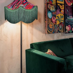 Vibrant Velvet Cerise Pink and Green Botanical Victorian Crown Lampshade