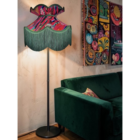 Vibrant Velvet Cerise Pink and Green Botanical Victorian Crown Lampshade