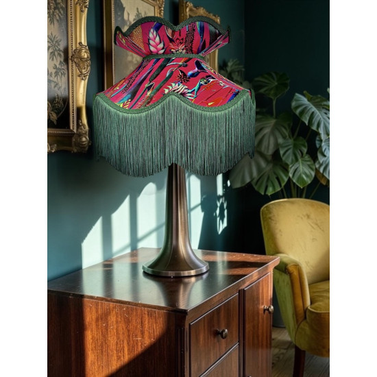 Vibrant Velvet Cerise Pink and Green Botanical Victorian Crown Lampshade