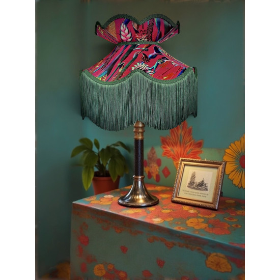 Vibrant Velvet Cerise Pink and Green Botanical Victorian Crown Lampshade