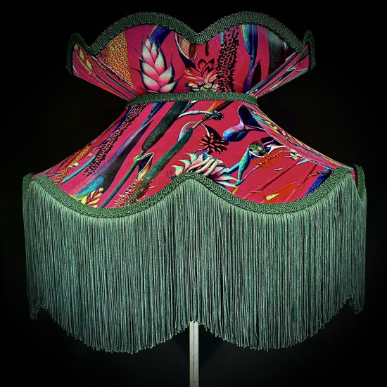 Vibrant Cerise Pink and Green Botanical Victorian Crown Lampshade