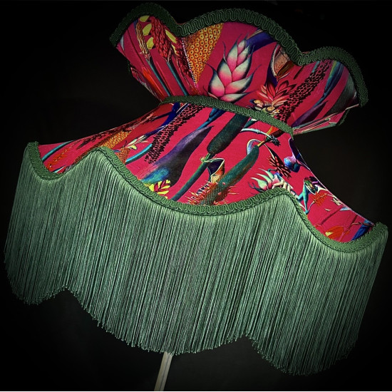Vibrant Cerise Pink and Green Botanical Victorian Crown Lampshade