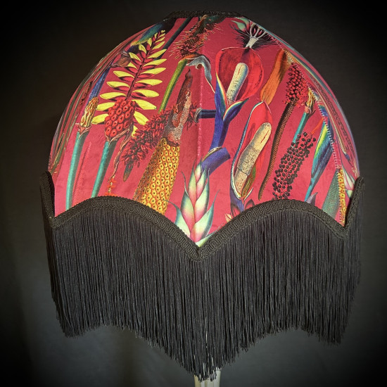 Vibrant Velvet Cerise Pink and Black Botanical Parachute Lampshade
