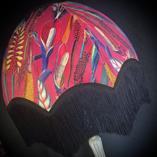 Vibrant Velvet Cerise Pink and Black Botanical Parachute Lampshade