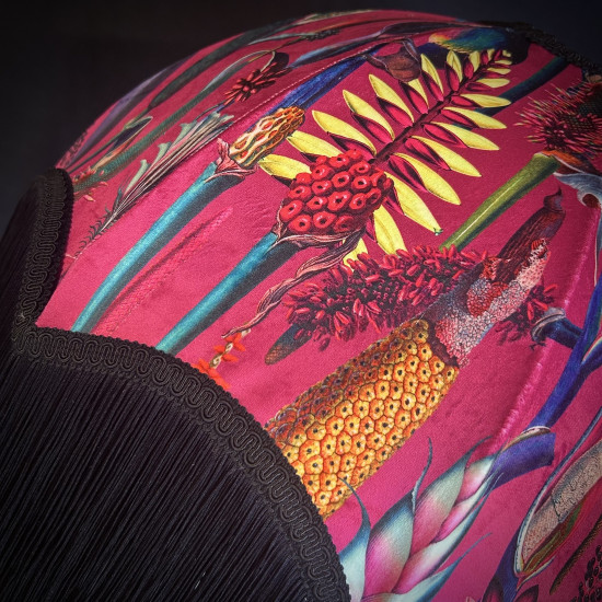 Vibrant Velvet Cerise Pink and Black Botanical Parachute Lampshade