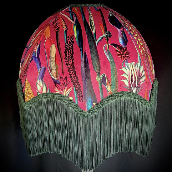 Vibrant Velvet Cerise Pink and Green Botanical Parachute Lampshade