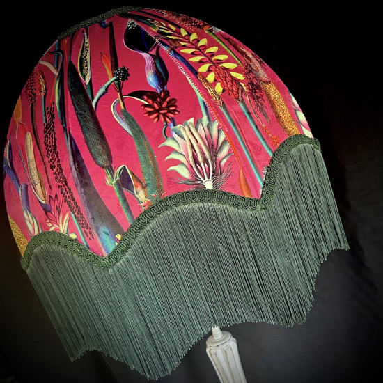 Vibrant Velvet Cerise Pink and Green Botanical Parachute Lampshade