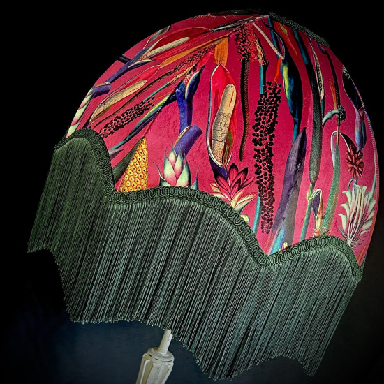 Vibrant Velvet Cerise Pink and Green Botanical Parachute Lampshade