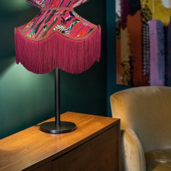 Vibrant Velvet Cerise Pink and Red Wine Botanical Victorian Crown Lampshade
