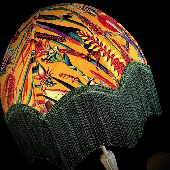 Vibrant Velvet Ochre and Green Botanical Parachute Dome Lampshade