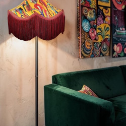 Vibrant Velvet Ochre and Red Wine Botanical Victorian Crown Lampshade
