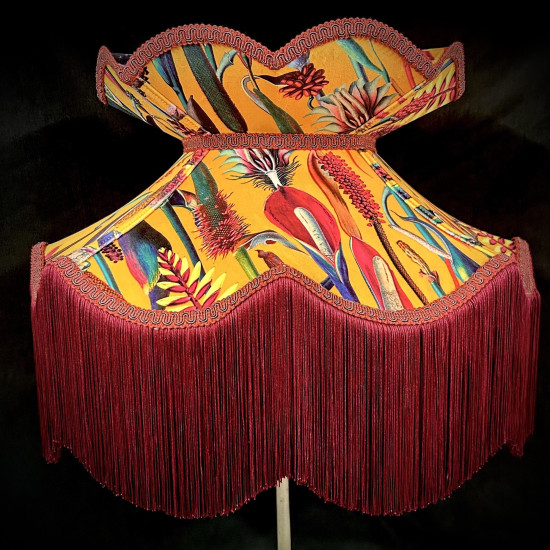 Vibrant Velvet Ochre and Red Wine Botanical Victorian Crown Lampshade