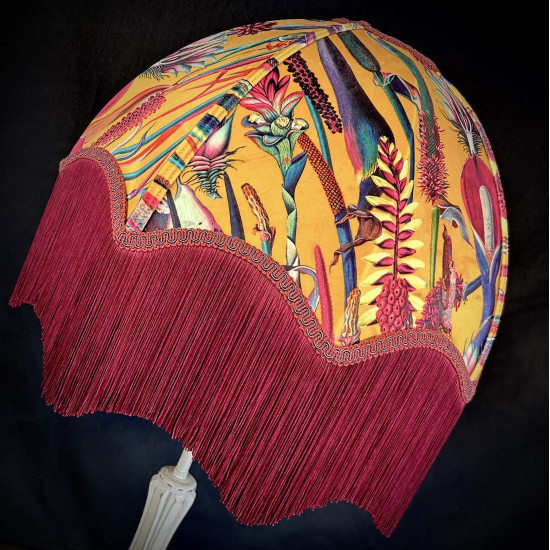 Vibrant Velvet Ochre and Red Wine Botanical Parachute Dome Lampshade