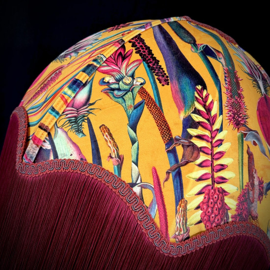 Vibrant Velvet Ochre and Red Wine Botanical Parachute Dome Lampshade