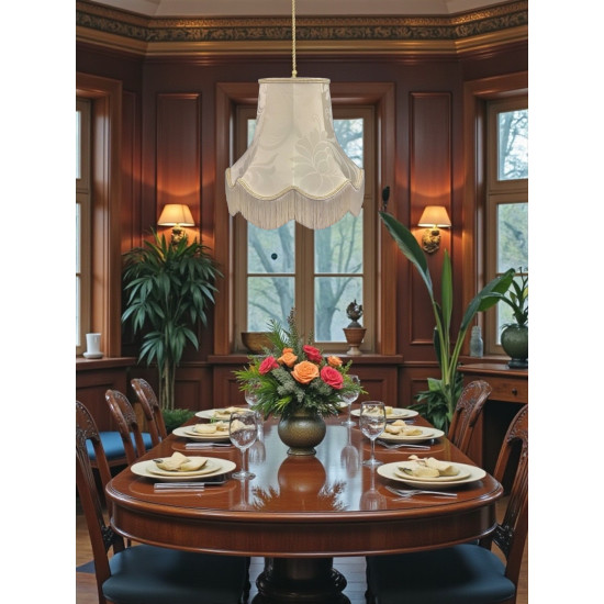 Cream Brocade Fabric Scalloped Bottom Lampshades
