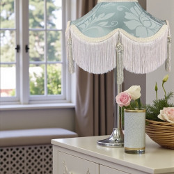 Duck Egg Brocade and Cream Fabric Victorian Crown Top Lampshades