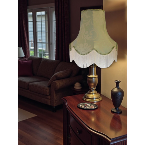 Duck Egg Brocade Fabric Scalloped Bottom Lampshades