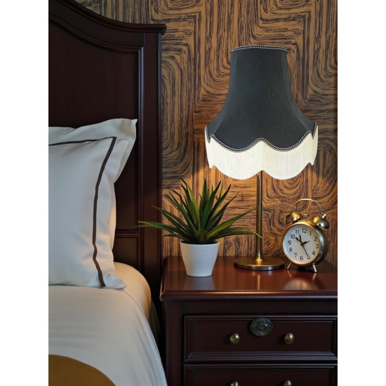 Navy Blue Brocade Fabric Scalloped Bottom Lampshades