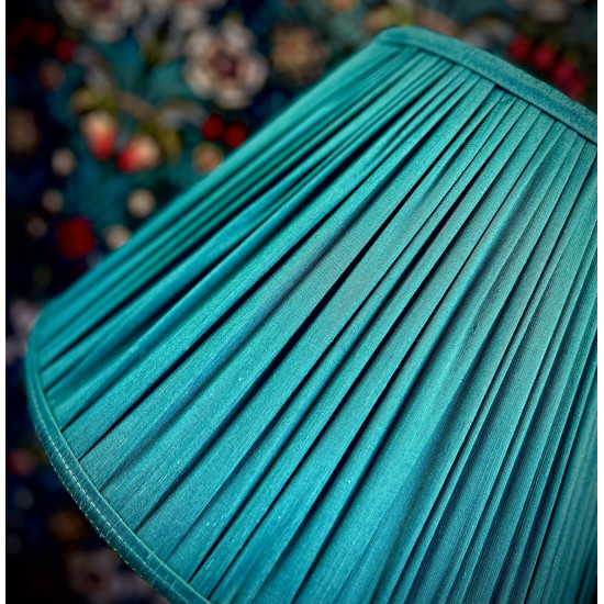 Teal Blue Gathered Fabric Lampshade