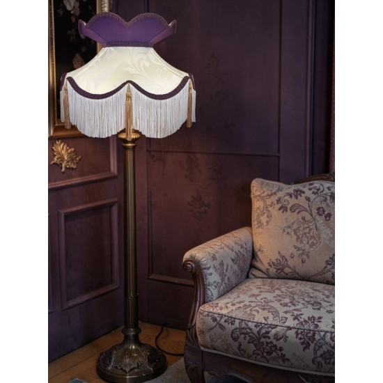 Cream Brocade and Purple Fabric Victorian Crown Top Lampshades