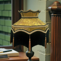 Paisley Jacquard Gold Black Dorchester Downton Abbey Crown Lampshade