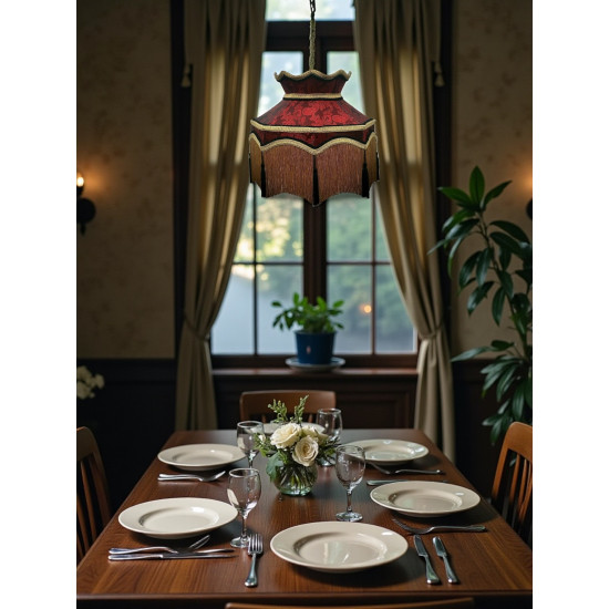 Paisley Jacquard Red Black Dorchester Downton Abbey Crown Lampshade