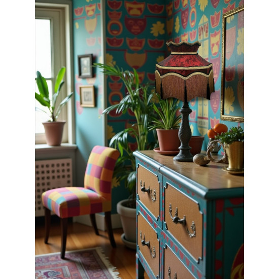 Paisley Jacquard Red Black Dorchester Downton Abbey Crown Lampshade