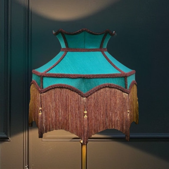 Teal Blue and Gold Dorchester Downton Abbey Crown Fabric Lampshade