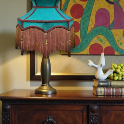 Teal Blue and Gold Dorchester Downton Abbey Crown Fabric Lampshade