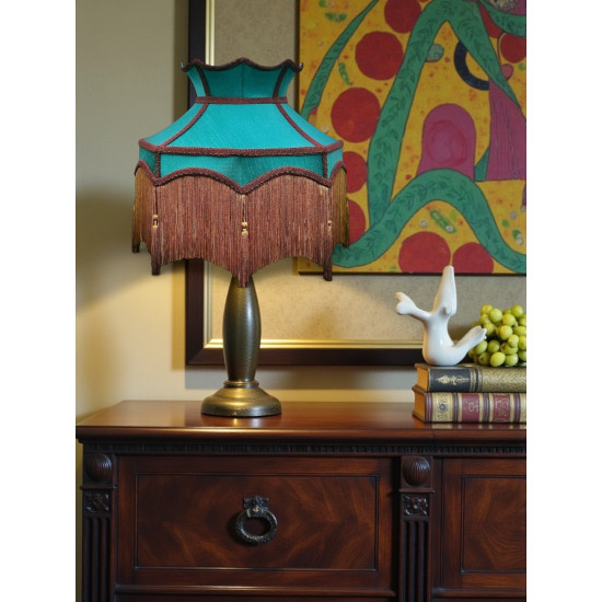 Teal Blue and Gold Dorchester Downton Abbey Crown Fabric Lampshade