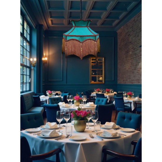 Teal Blue and Gold Dorchester Downton Abbey Crown Fabric Lampshade