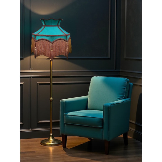 Teal Blue and Gold Dorchester Downton Abbey Crown Fabric Lampshade