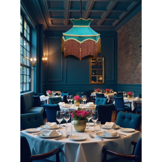 Teal Blue Gold Dorchester Downton Abbey Crown Fabric Lampshade