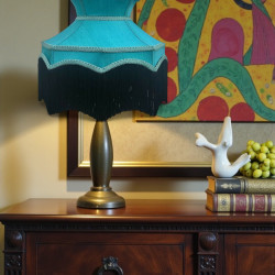 Teal Blue and Black Dorchester Downton Abbey Crown Fabric Lampshade