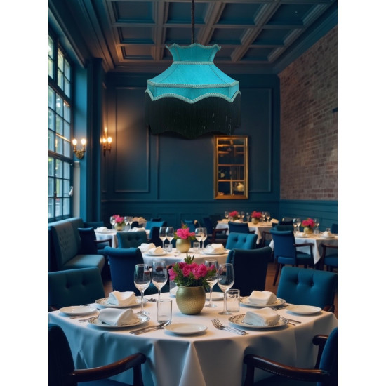 Teal Blue and Black Dorchester Downton Abbey Crown Fabric Lampshade