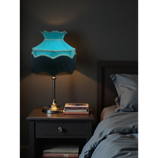 Teal Blue and Black Dorchester Downton Abbey Crown Fabric Lampshade