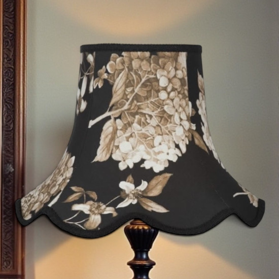 Black Hydrangea Floral Modern Scalloped Fabric Lampshades