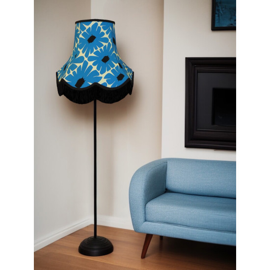 Blue Retro Floral Fabric Scalloped Bottom Lampshades