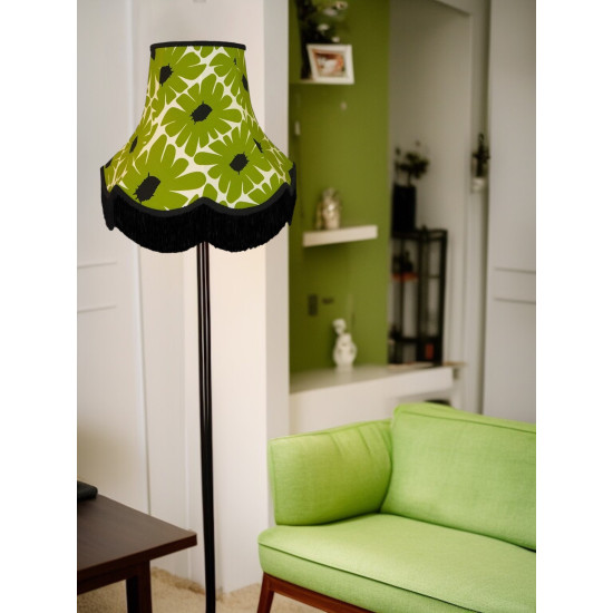 Green Retro Floral Fabric Scalloped Bottom Lampshades