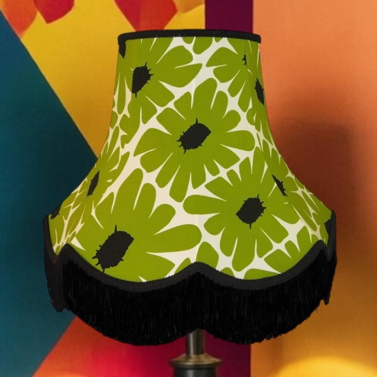 Green Retro Floral Fabric Scalloped Bottom Lampshades
