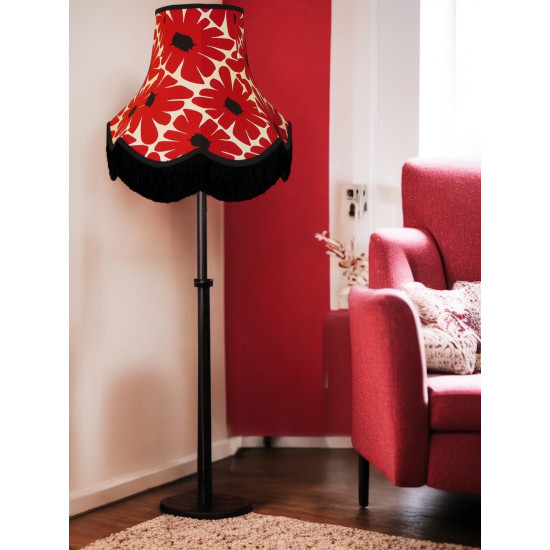 Red Retro Floral Fabric Scalloped Bottom Lampshades
