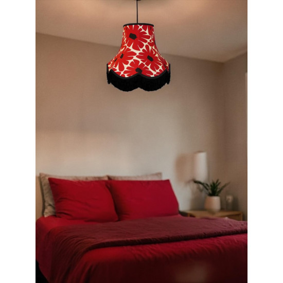Red Retro Floral Fabric Scalloped Bottom Lampshades