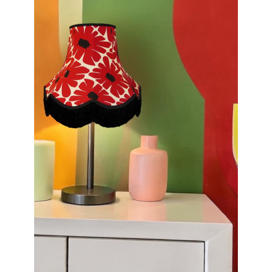 Red Retro Floral Fabric Scalloped Bottom Lampshades