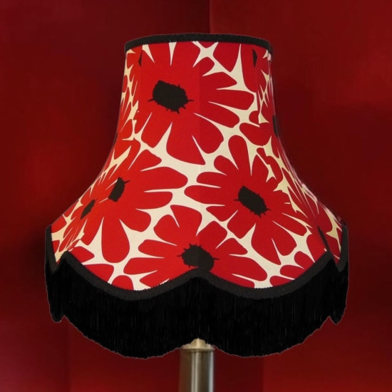 Red Retro Floral Fabric Scalloped Bottom Lampshades