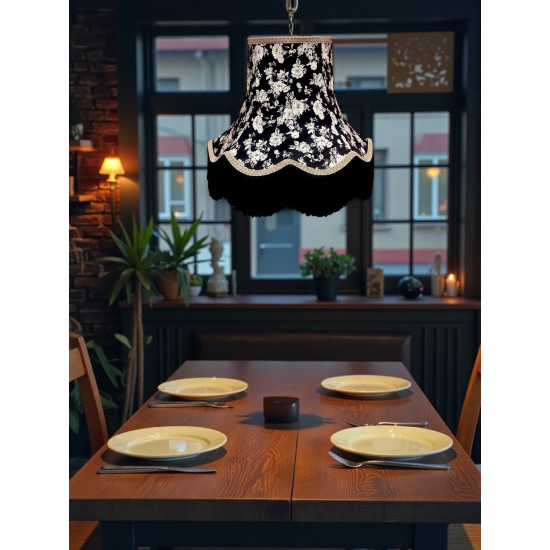 Black and Grey Floral Scalloped Fabric Lampshades
