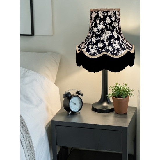 Black and Grey Floral Scalloped Fabric Lampshades
