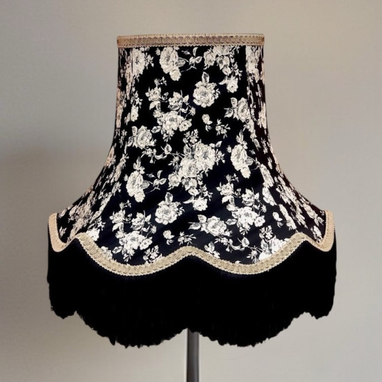 Black and Grey Floral Scalloped Fabric Lampshades