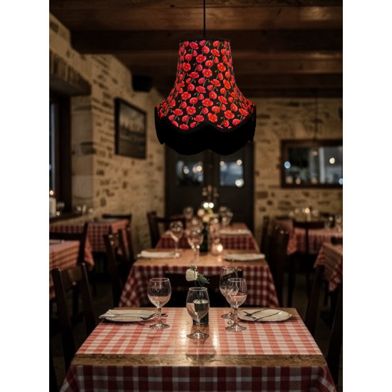 Black Poppy Scalloped Fabric Lampshades
