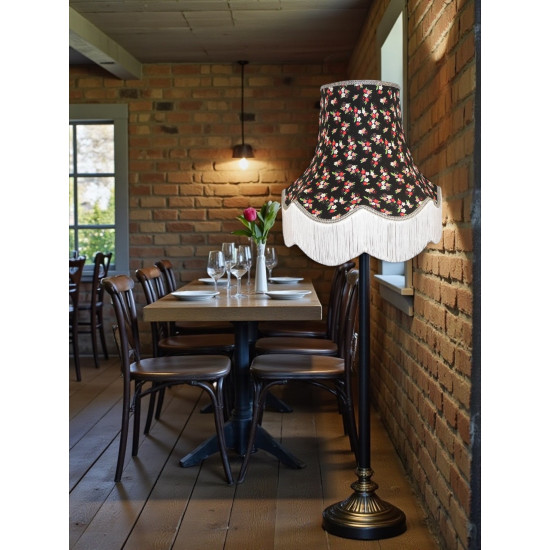 Black and Silver Floral Scalloped Fabric Lampshades