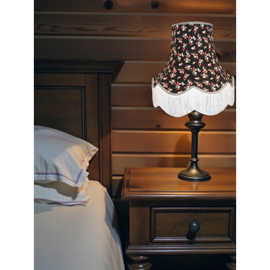 Black and Silver Floral Scalloped Fabric Lampshades